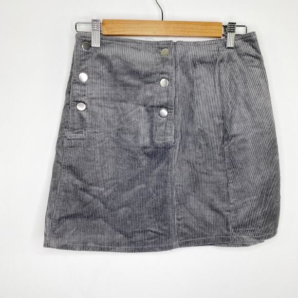 LF One Way Grey Button Detail Corduroy Mini Skirt Women's Size 8 NWT - Picture 1 of 4